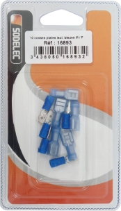Cosse plate mâle et femelle isolée bleue 6,3x0,8mm - blister de 10 pcs