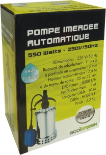 Pompe à eau immergée automatique inox 230V 550W avec flotteur