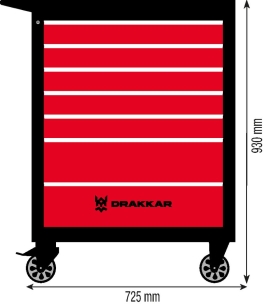 Servante d'atelier 7 tiroirs rouge/noir 725x465x930mm - palette de 4 pcs