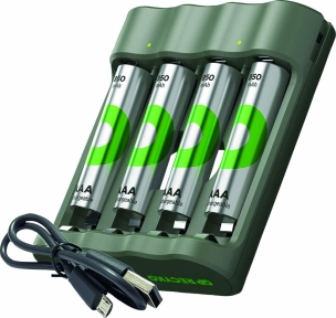 Chargeur USB Ni-Mh avec 4 piles rechargeables AA/HR06 2000mAh
