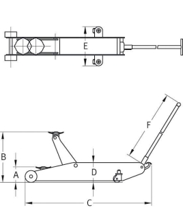 Cric rouleur 10T avec pédale 165/580mm longueur 1,41m