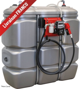 Cuve de stockage gasoil PEHD 1500L double paroi avec station à gasoil 230V 60 l/min et pistolet automatique/compteur/filtre Cuve de stockage gasoil PEHD 1500L double paroi avec station à gasoil 230V 60 l/min et pistolet automatique/compteur/filtre