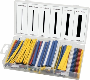 Gaine thermorétractable 2:1 multicolore 90mm - Présentoir de 6 coffrets de 180 pcs