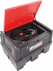 Cuve de ravitaillement gasoil PE 400L avec kit pompe à gasoil 12V 45 l/min et pistolet automatique/capot