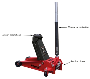 Cric rouleur 3T double piston 128/465mm longueur 695mm Cric rouleur 3T double piston 128/465mm longueur 695mm