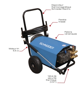 Nettoyeur HP eau froide 380V 15 l/min 150 bar avec flexible 15m