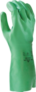 Gants chimiques 100% enduit nitrile floqué biodégradable 355mm vert 0,38mm T9 - lot de 12 pcs