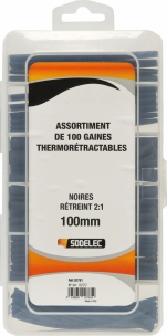 Gaine thermorétractable 100mm 2:1 noire - Présentoir de 6 coffrets de 100 pcs