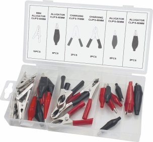 Pince crocodile gainée rouge et noire assortiment - 6 coffrets de 28 pcs
