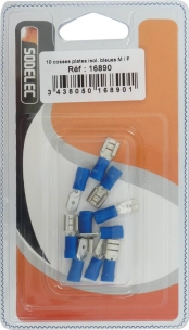 Cosse plate mâle et femelle isolée bleue 6,3x0,8mm - blister de 10 pcs