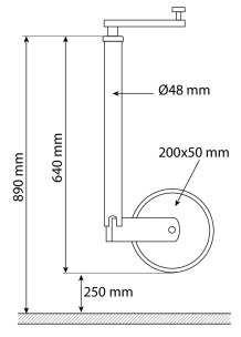 Roue jockey jante acier 48mm anti-décrochage 300kg