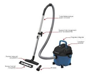 Aspirateur eau et poussière 10L 230V 1200W cuve plastique/souffleur