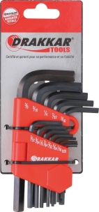 Clés mâles coudées hexagonales courtes en pouce de 0,05 à 3/8" - étui pivotant de 13 pcs sur carte