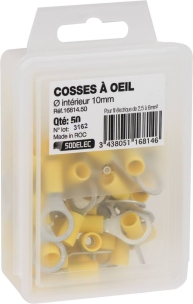 Cosse à oeil isolée jaune M10 - lot de 50 pcs