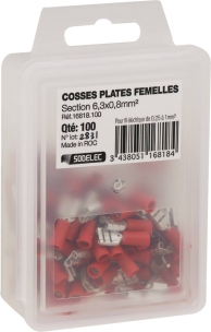 Cosse plate femelle isolée rouge 6,3X0,8mm - lot de 100 pcs