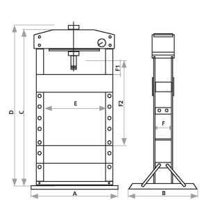 Presse d'atelier manuelle et pneumatique 50T bâti soudé