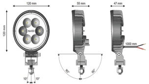 Phare de travail rond LED 10/30 12W 1500 lumens - boîtier carbone