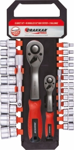 Cliquets 1/4" et 1/2" 72 dents avec 23 douilles de 4 à 24mm et rallonges - 27 pcs