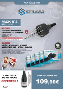 PN N°2 lot expandeur de soufflets universels, 5 boîtes de 100 gants nitriles noirs et 1 bouteille de vin rouge
