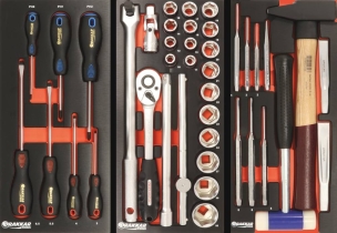 Servante d'atelier 7 tiroirs composée de 107 outils - modules finition métal