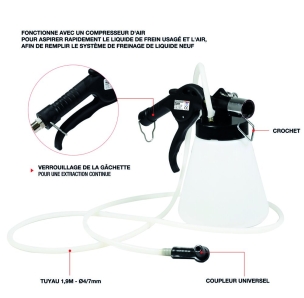 Vidangeur de circuit de frein pneumatique 1L avec bouteille de remplissage