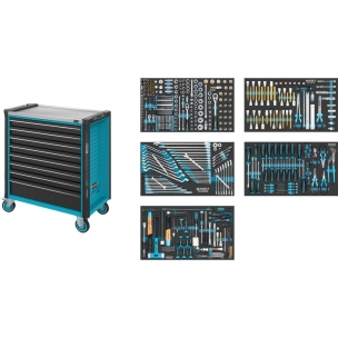 Servante d'atelier 8 tiroirs composée de 440 outils - modules mousse