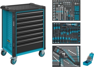 Servante d'atelier 8 tiroirs composée de 234 outils - modules mousses