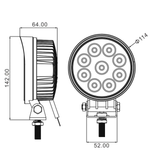 Phare de travail rond LED 10/32V 27W 1800 lumens faisceau large