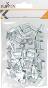 Insert/rivet ouvert acier à tête plate M6 de 0,5 à 3mm - 50 pcs