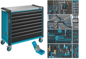 Servante d'atelier 8 tiroirs composée de 399 outils - modules mousses