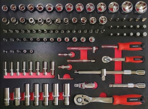 Module mousse 534x395mm métal douilles 1/4" et 1/2" - 110 pcs