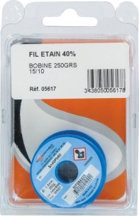 Fil d'étain 40% 1,5mm - bobine de 250g en blister Fil d'étain 40% 1,5mm - bobine de 250g en blister