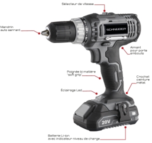 Perceuse visseuse 20V 35Nm 1 batterie 2Ah Li-ion - mallette