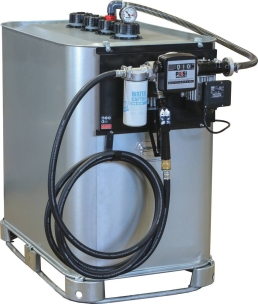 Cuve de stockage gasoil galvanisée 700L double paroi avec station à gasoil 230V 56 l/min et pistolet automatique/volucompteur/filtre