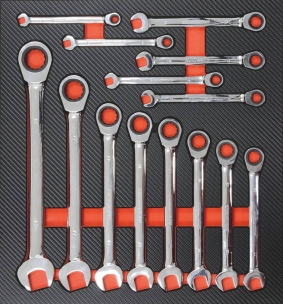 Module mousse 402x380mm carbone clés à cliquet droites - 14 pcs