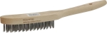 Brosse métallique fil acier inox 4 rangs 290mm avec manche bois incurvé Brosse métallique fil acier inox 4 rangs 290mm avec manche bois incurvé