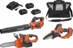 Pack 20V souffleur de jardin, élagueuse sur batterie - 10cm, tronçonneuse - 2 batteries Li-ion 4Ah - 1 batterie 2Ah
