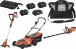 Pack 20V coupe bordure 250mm, taille haie sur batterie 18V 520mm, tondeuse sur batterie Ø 430mm - 3 batteries Li-ion 4Ah - 1 batterie Li-ion 2Ah