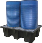 Bac de rétention 240L PE avec caillebotis acier pour 2 fûts - format palette Bac de rétention 240L PE avec caillebotis acier pour 2 fûts - format palette