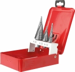 Coffret métal de 3 forets étagés HSS 5% cobalt Ø4 à 12mm - Ø4 à 20mm - Ø4 à 30mm