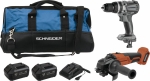 Pack 20V perceuse 60Nm/meuleuse 125mm/2 batteries Li-ion 4Ah - sac de transport