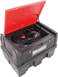 Cuve de ravitaillement gasoil PE 400L avec kit pompe à gasoil 12V 45 l/min et pistolet automatique/capot