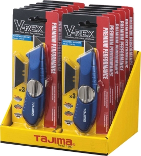 Couteau 19mm métallique lame trapézoidale 3 positions - présentoir de 12 blisters