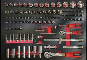 Servante d'atelier 7 tiroirs composée de 190 outils - modules carbone