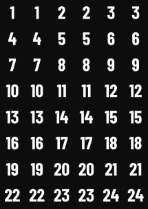 Planche de numéros 1 à 24 pour implantations