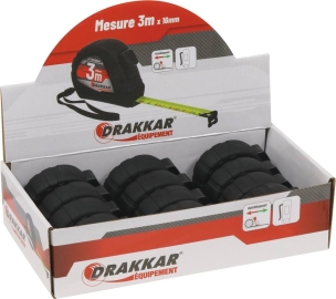 Mètre mesure à ruban autoblocant 3m 16mm boîtier ABS - présentoir de 12 pcs