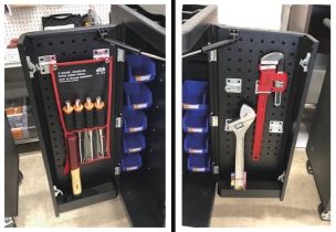 Servante d'atelier 7 tiroirs et 2 portes latérales composée de 107 outils PL - modules finition carbone