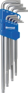 Clé mâle coudée Torx® extra longue alésée de T10 à T50 - étui pivotant de 9 pcs sur carte