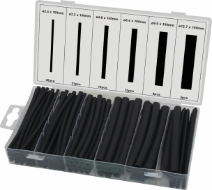 Gaine thermorétractable 100mm 3:1 noire - Présentoir de 6 coffrets de 87 pcs