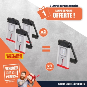 OPE VTEP - Lot de 4 lampes de poche LED 270 lumens rechargeable réf. 02222 dont 1 offerte
